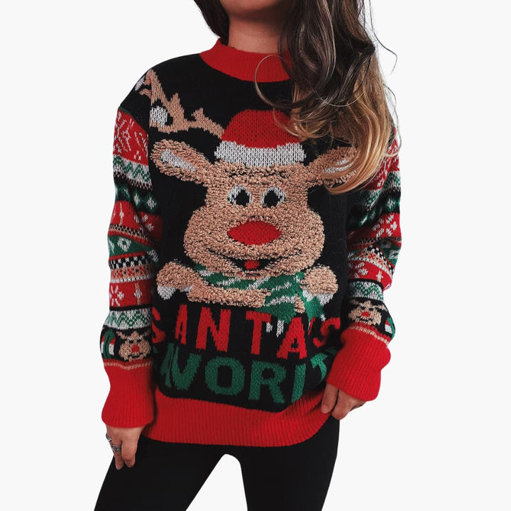 Frauen Weihnachts Pullover mit Rentier und Santa’s Lieblings