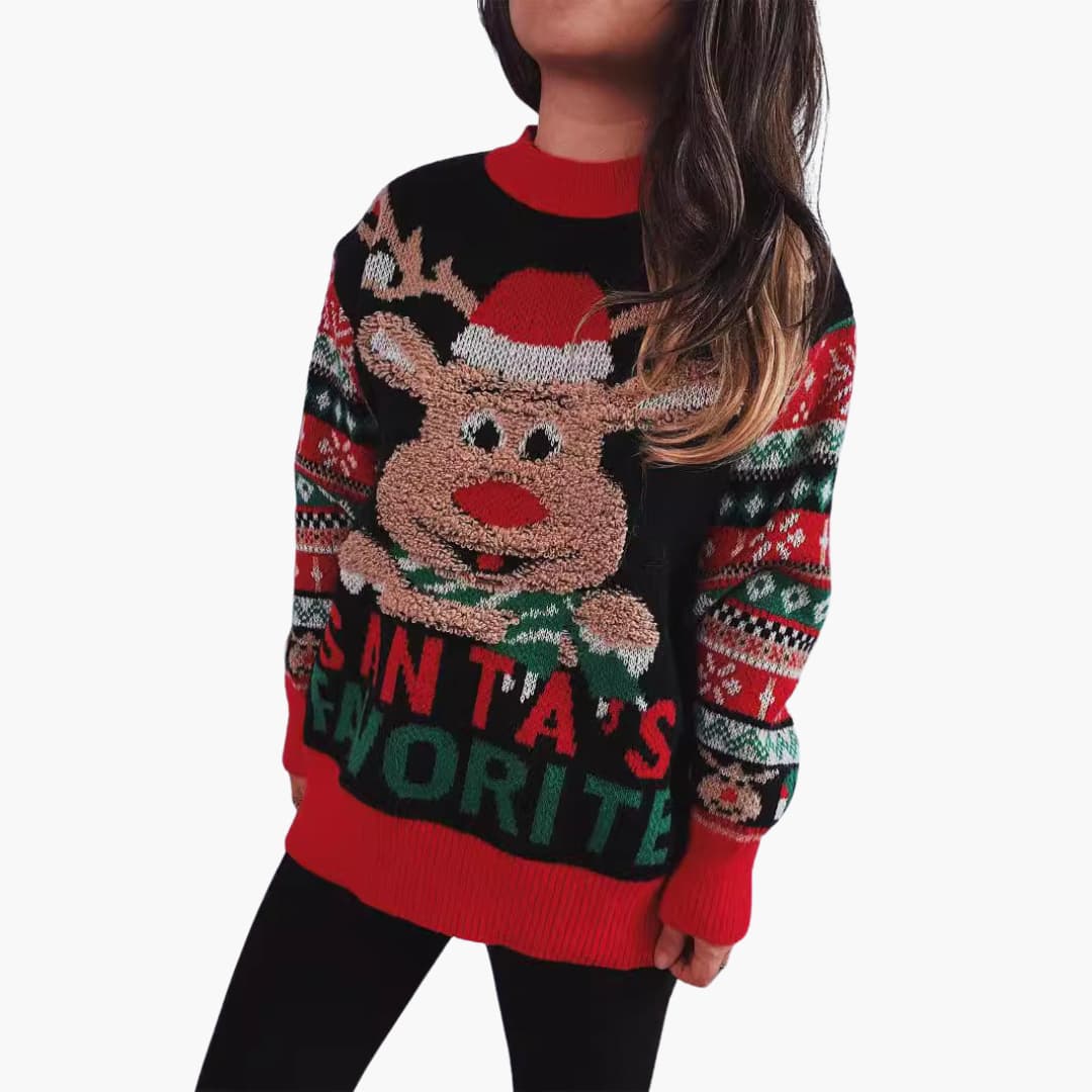 Frauen Weihnachts Pullover mit Rentier und Santa’s Lieblings