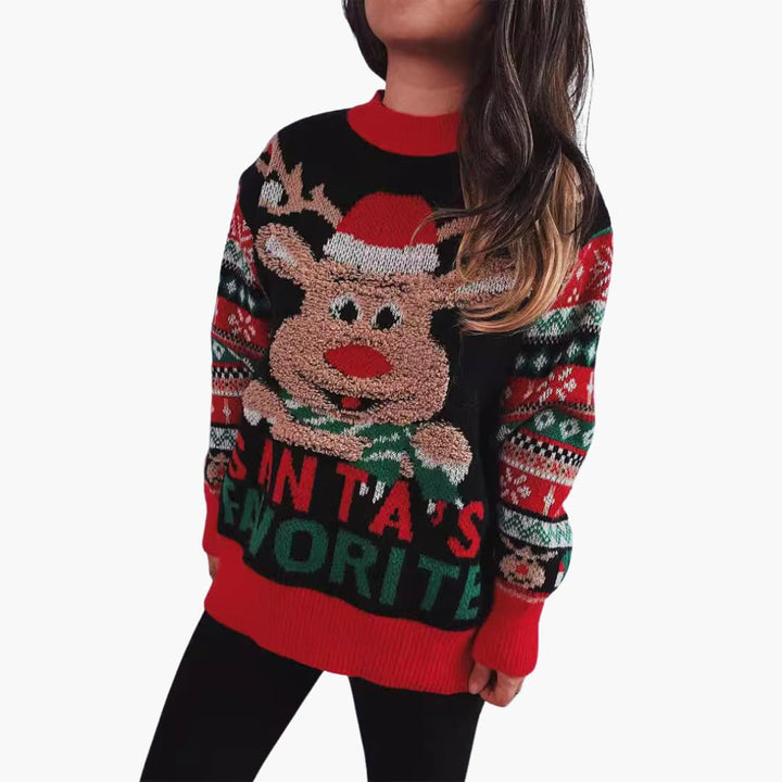 Frauen Weihnachts Pullover mit Rentier und Santa’s Lieblings