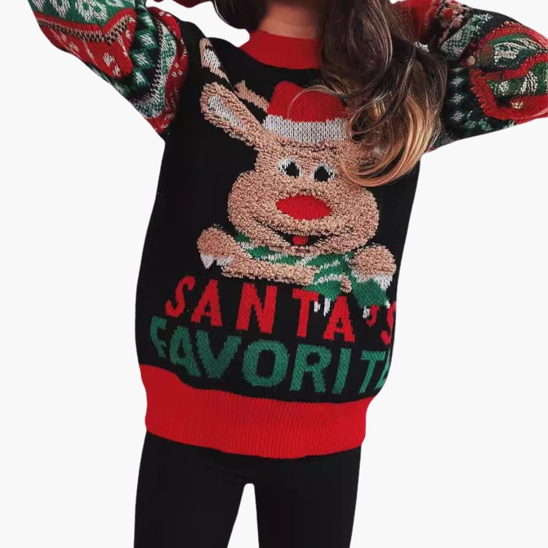 Frauen Weihnachts Pullover mit Rentier und Santa’s Lieblings
