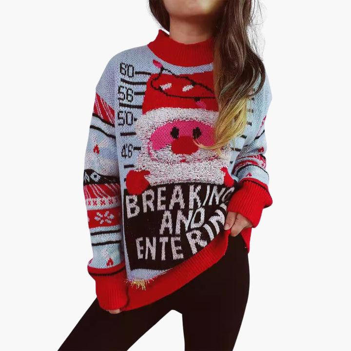 Frauen Weihnachtspullover mit Santa-Motiv und fetten Buchstaben