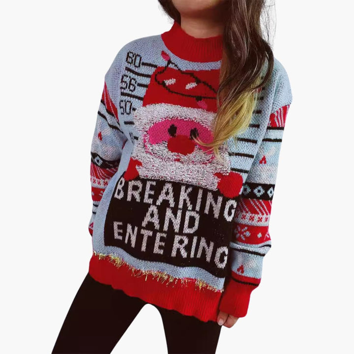 Frauen Weihnachtspullover mit Santa-Motiv und fetten Buchstaben