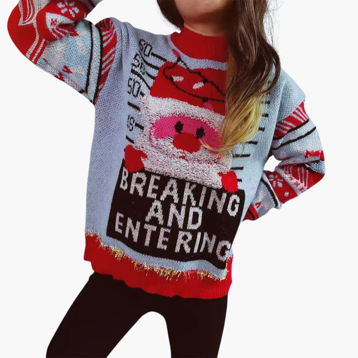 Frauen Weihnachtspullover mit Santa-Motiv und fetten Buchstaben
