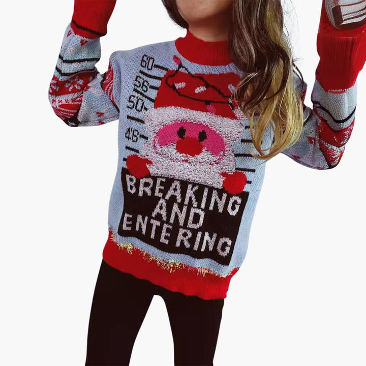 Frauen Weihnachtspullover mit Santa-Motiv und fetten Buchstaben