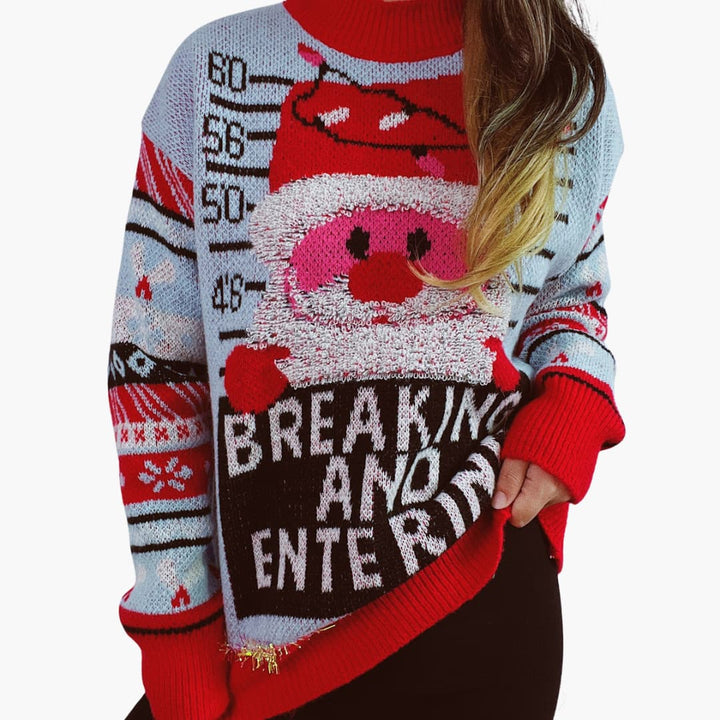 Frauen Weihnachtspullover mit Santa-Motiv und fetten Buchstaben
