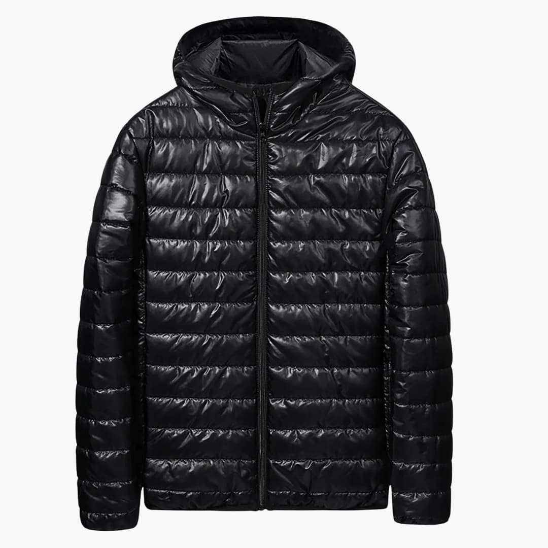 Herren Daunenjacke mit Steppung Kapuze und Frontreißverschluss