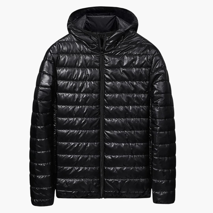 Herren Daunenjacke mit Steppung Kapuze und Frontreißverschluss