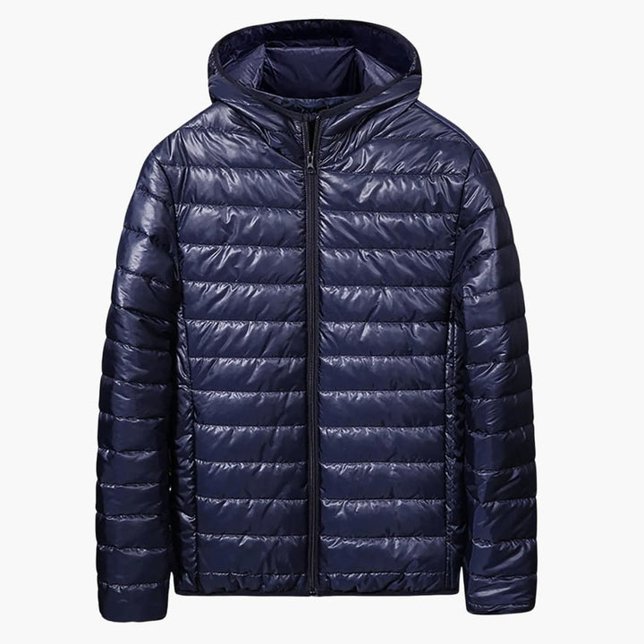 Herren Daunenjacke mit Steppung Kapuze und Frontreißverschluss