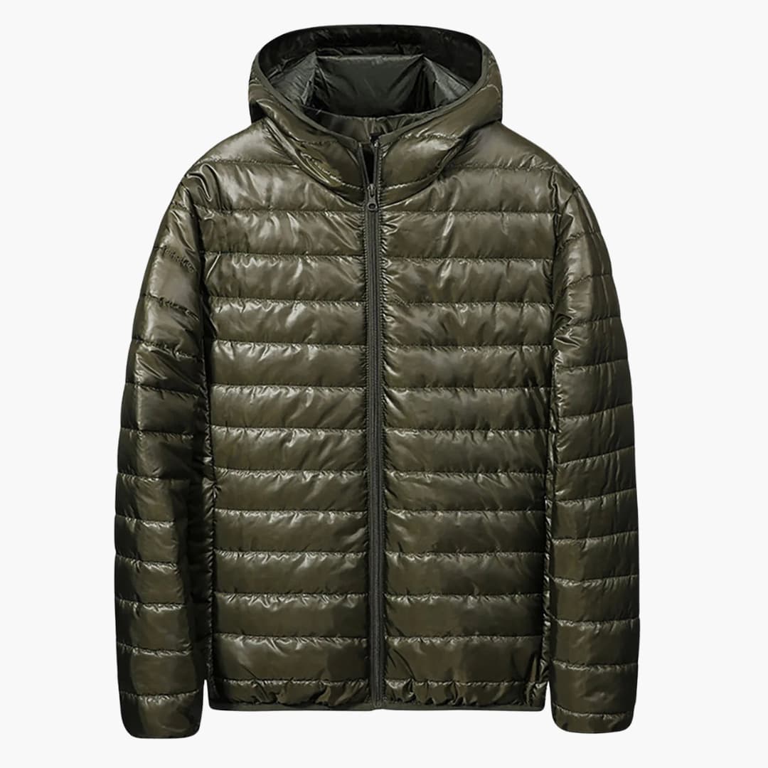 Herren Daunenjacke mit Steppung Kapuze und Frontreißverschluss