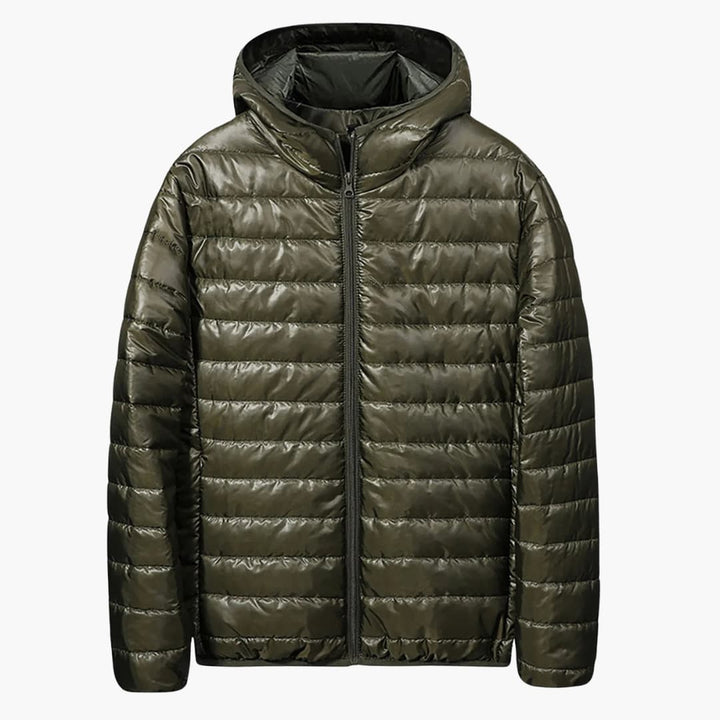 Herren Daunenjacke mit Steppung Kapuze und Frontreißverschluss