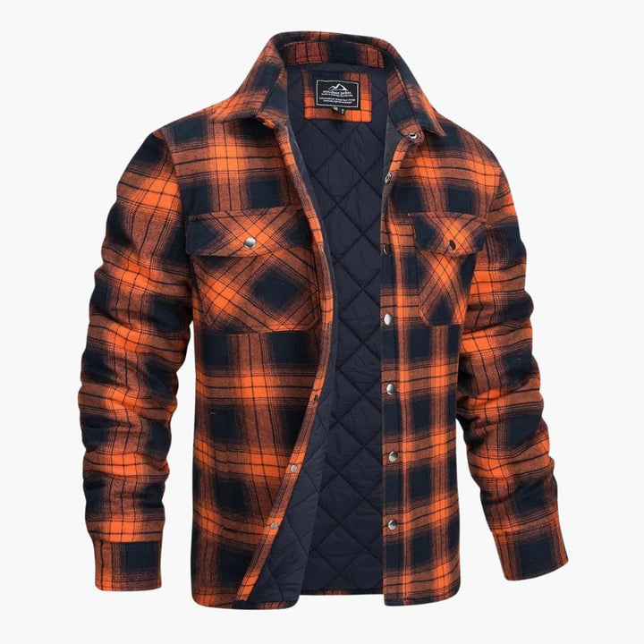Herren-Flanelljacke mit Karomuster Steppfutter und Druckknöpfen