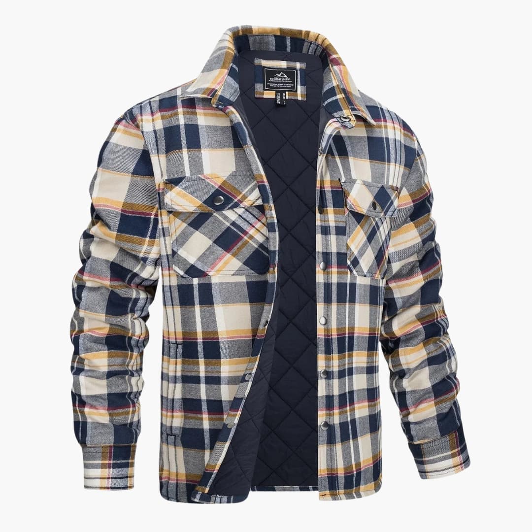 Herren-Flanelljacke mit Karomuster Steppfutter und Druckknöpfen
