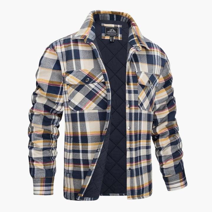 Herren-Flanelljacke mit Karomuster Steppfutter und Druckknöpfen