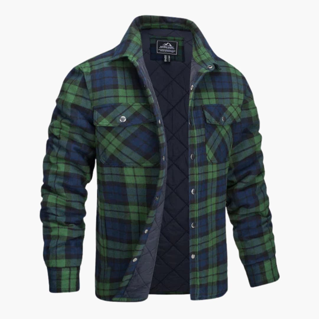 Herren-Flanelljacke mit Karomuster Steppfutter und Druckknöpfen