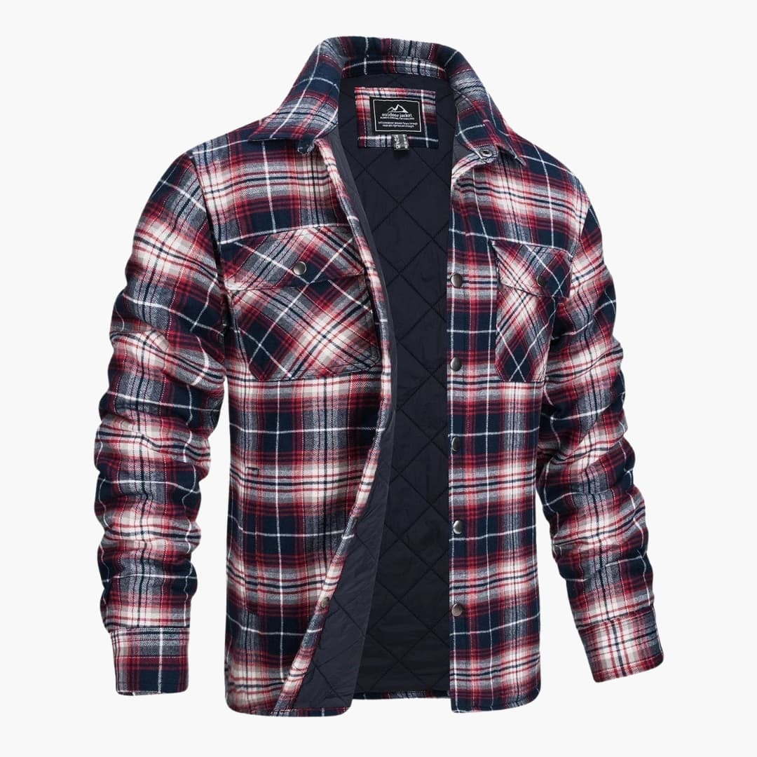 Herren-Flanelljacke mit Karomuster Steppfutter und Druckknöpfen