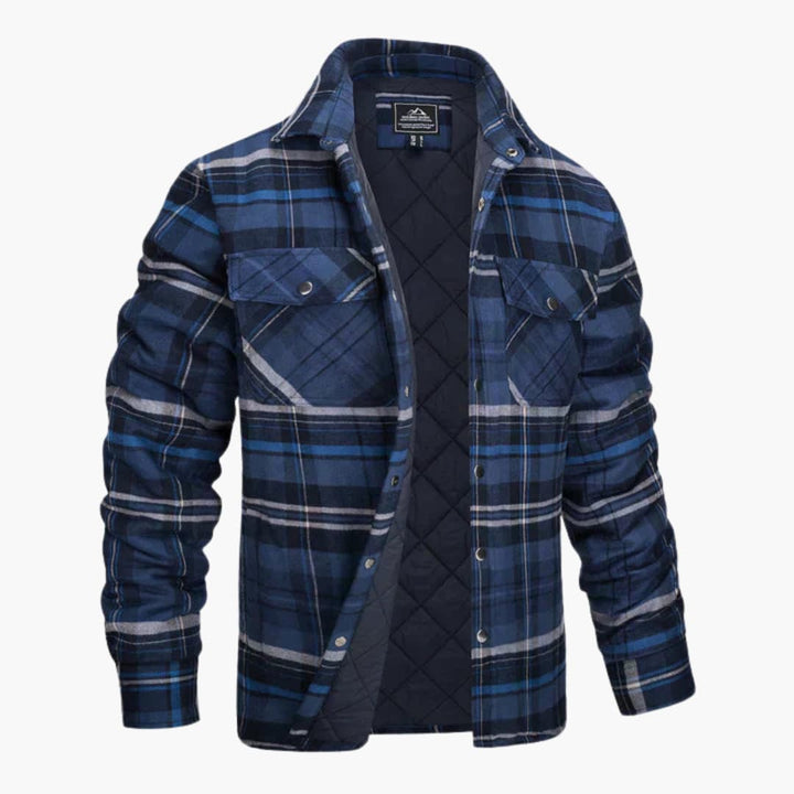 Herren-Flanelljacke mit Karomuster Steppfutter und Druckknöpfen