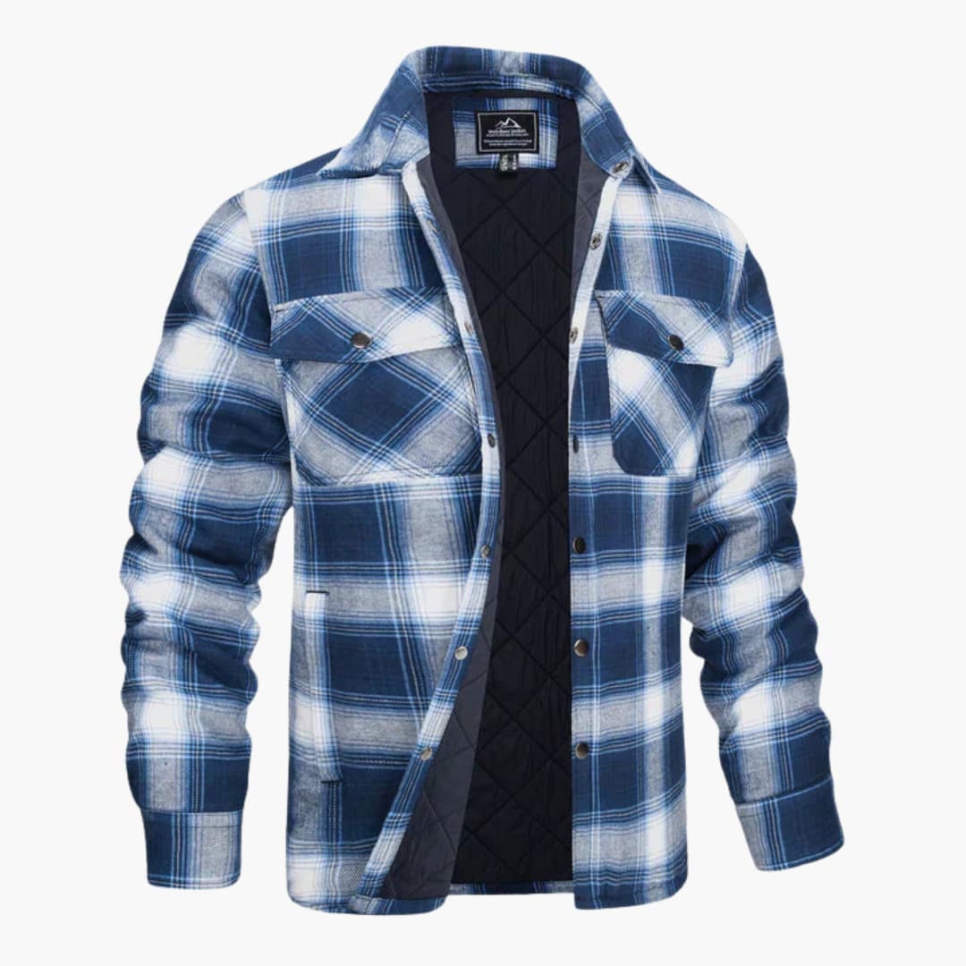Herren-Flanelljacke mit Karomuster Steppfutter und Druckknöpfen