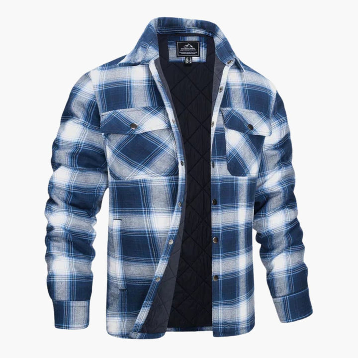 Herren-Flanelljacke mit Karomuster Steppfutter und Druckknöpfen