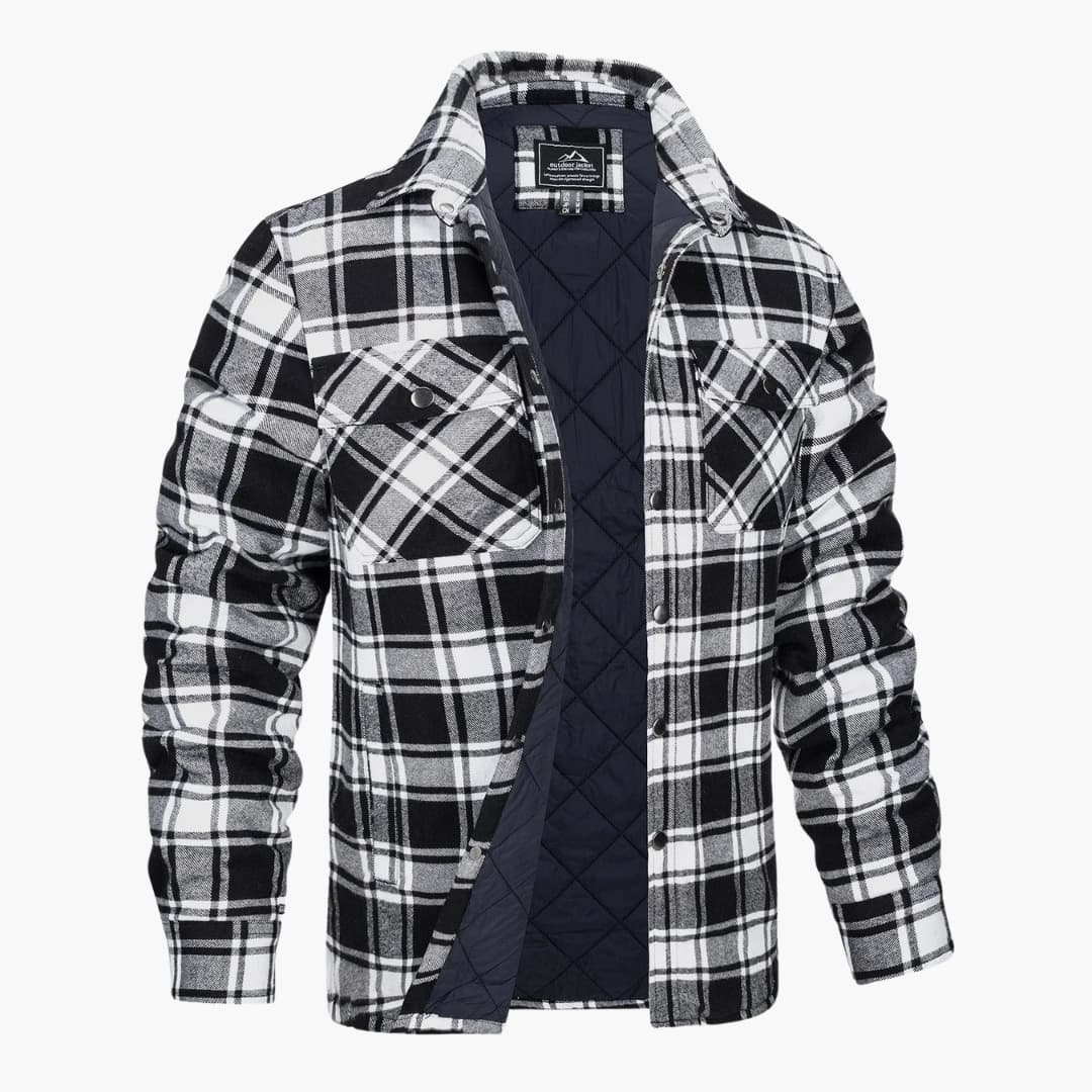 Herren-Flanelljacke mit Karomuster Steppfutter und Druckknöpfen