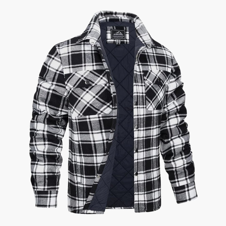 Herren-Flanelljacke mit Karomuster Steppfutter und Druckknöpfen