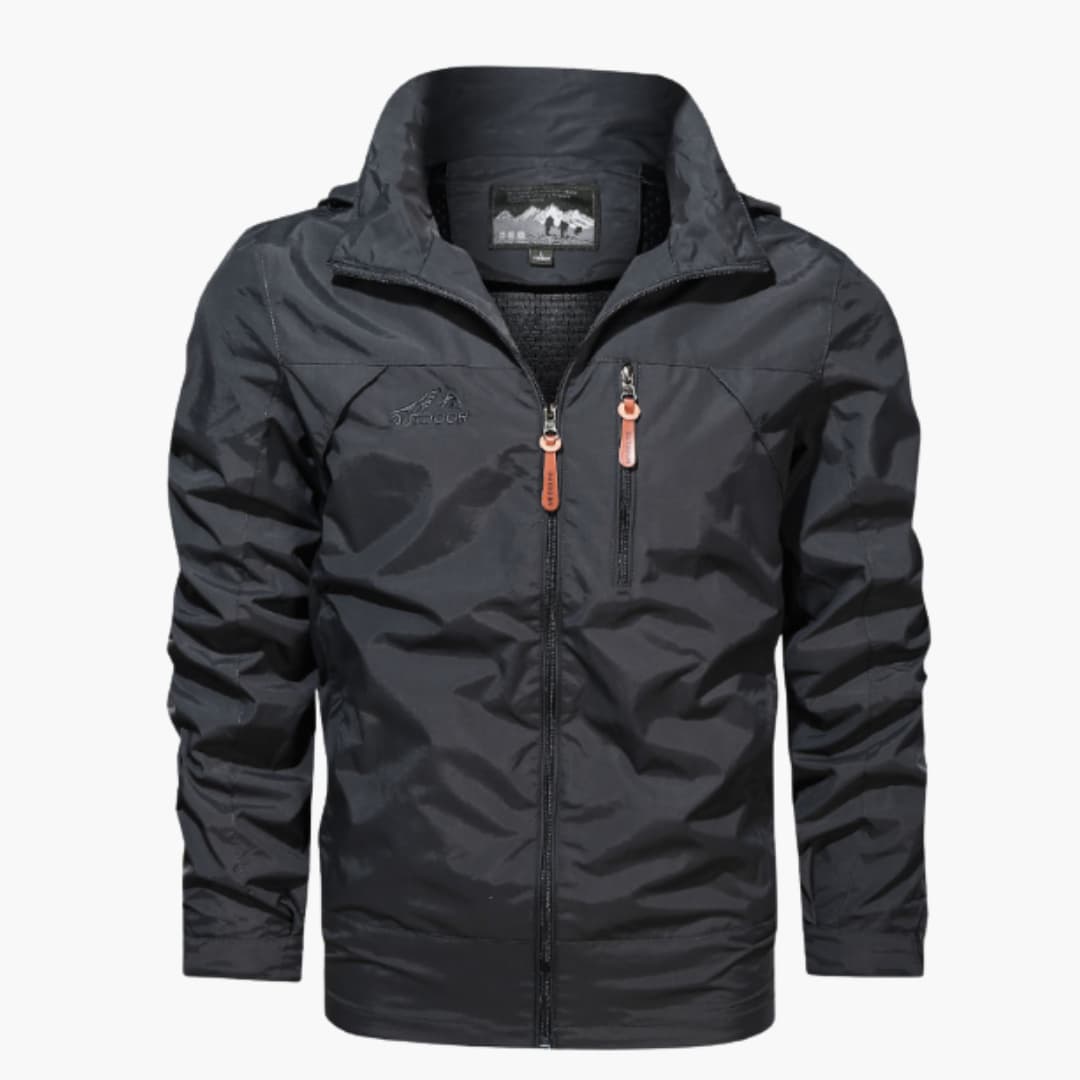 Herren Regenjacke mit Kapuze und Reißverschlusstaschen