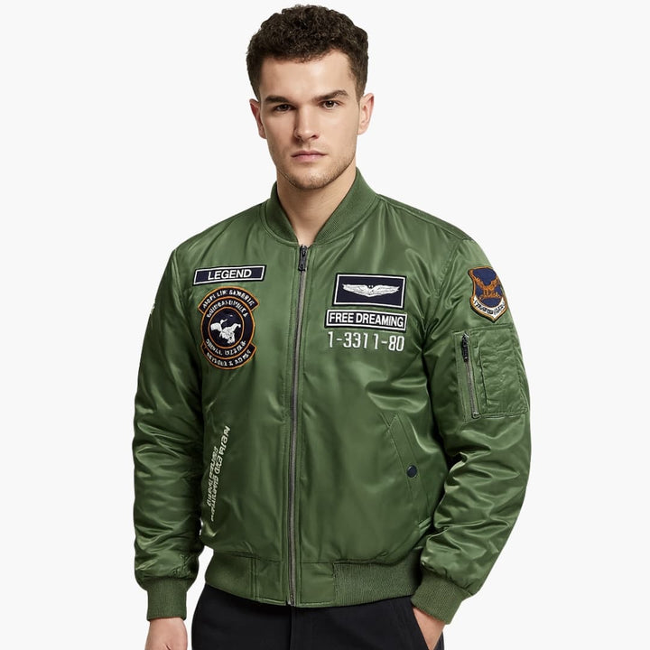 Herren Bomberjacke mit Reißverschluss und Patches