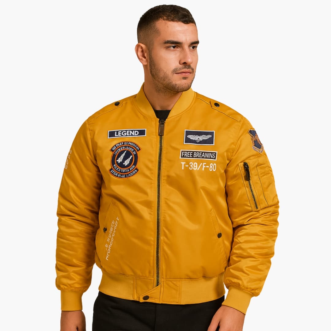 Herren Bomberjacke mit Reißverschluss und Patches