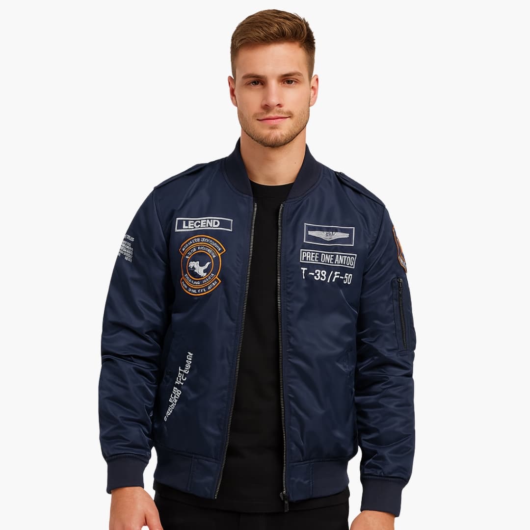 Herren Bomberjacke mit Reißverschluss und Patches