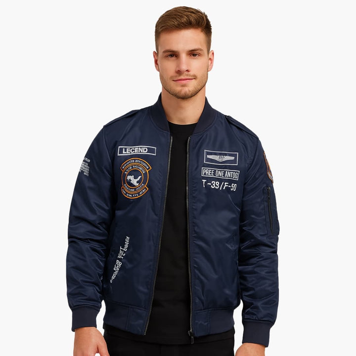 Herren Bomberjacke mit Reißverschluss und Patches