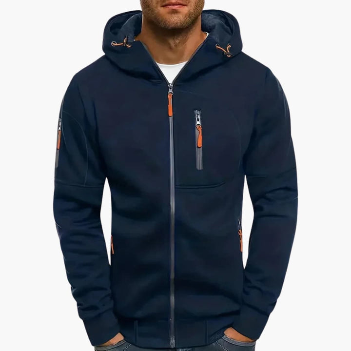 Herren Kapuzenjacke mit Reißverschluss und Taschen Details
