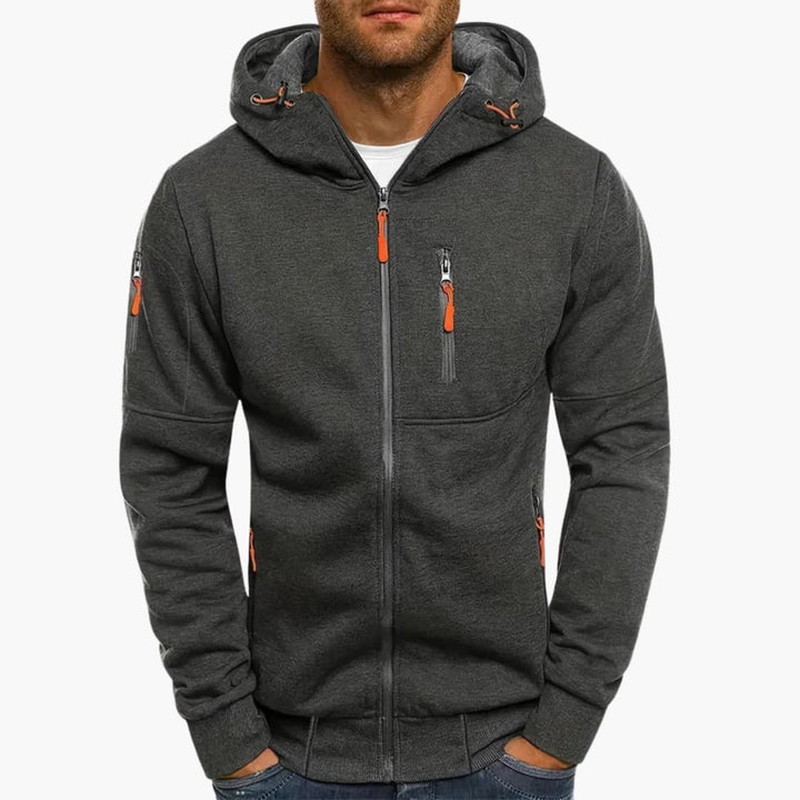 Herren Kapuzenjacke mit Reißverschluss und Taschen Details