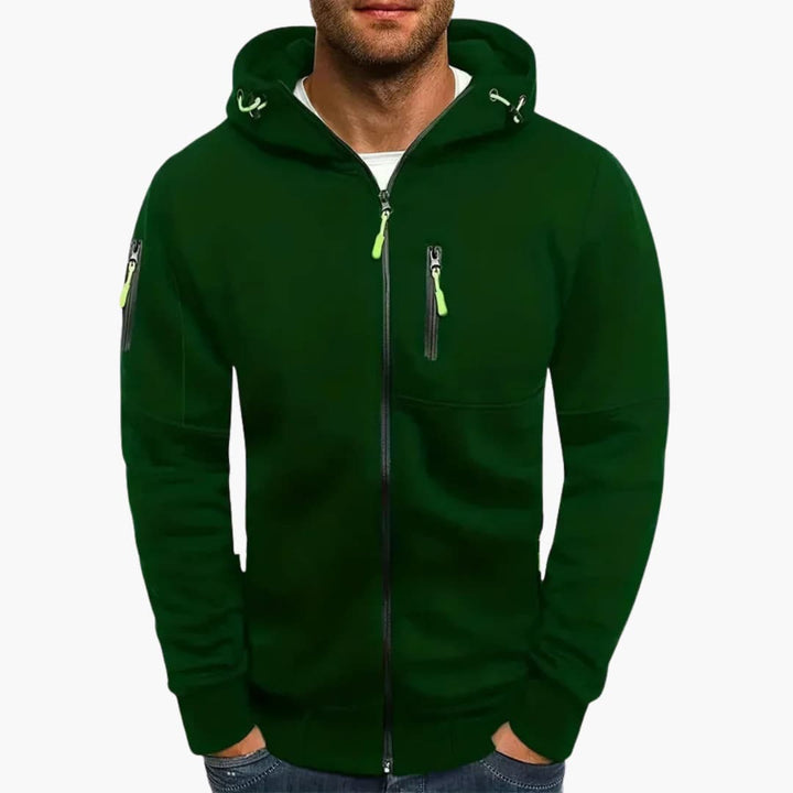 Herren Kapuzenjacke mit Reißverschluss und Taschen Details