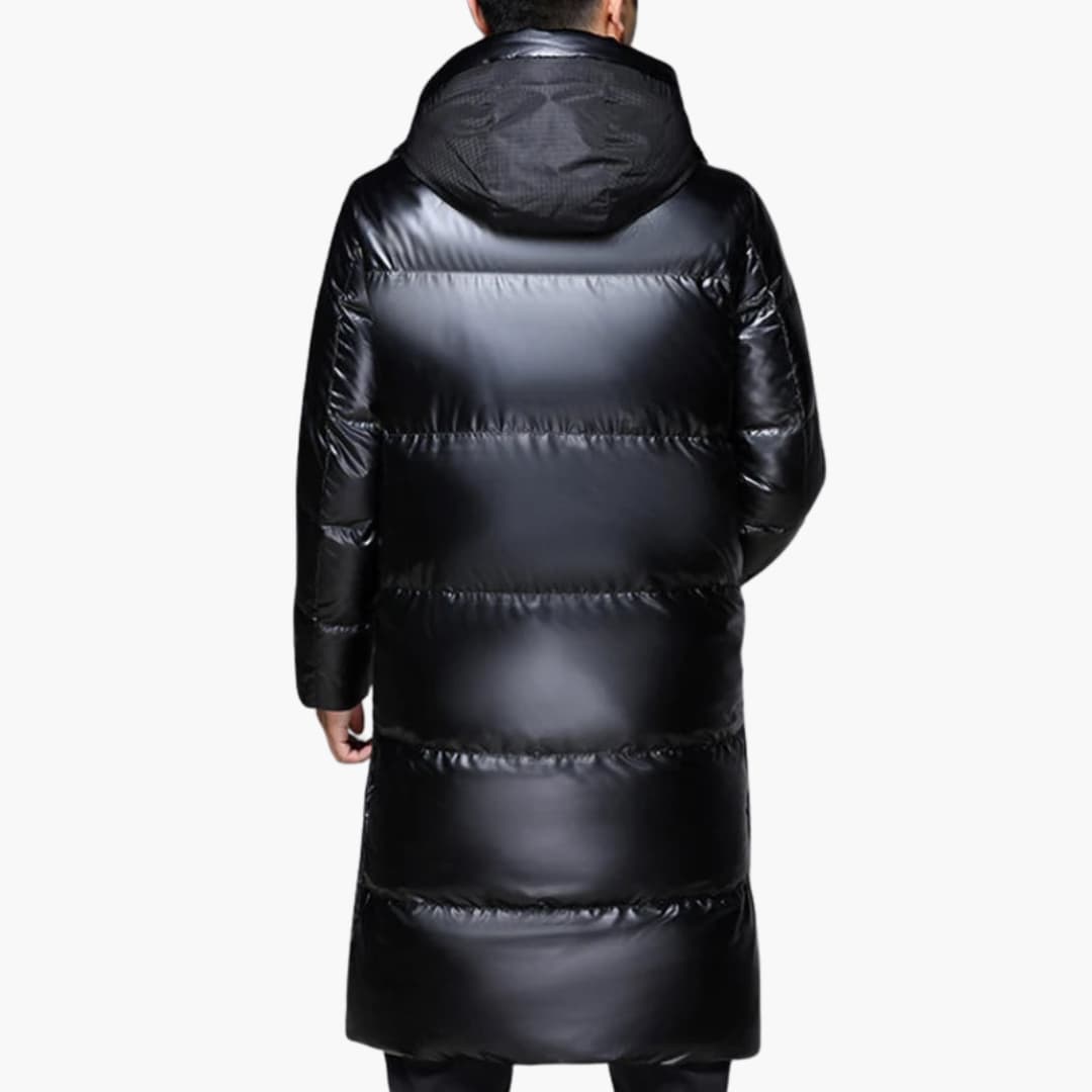Herren Lang Daunenjacke mit Reißverschluss und Kapuze