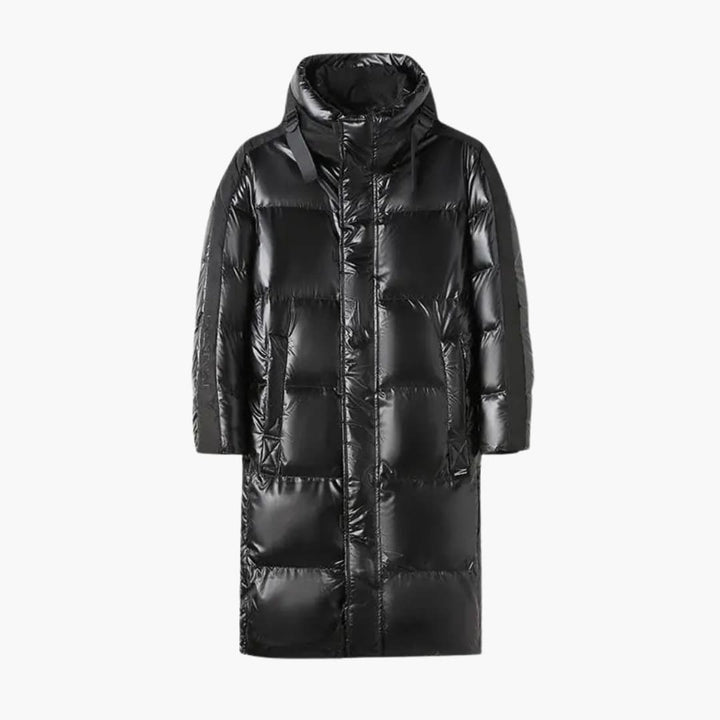 Herren Lang Daunenjacke mit Reißverschluss und Kapuze