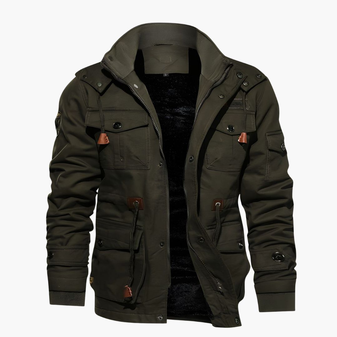 Herren Militärjacke mit Kapuze und mehreren Taschen