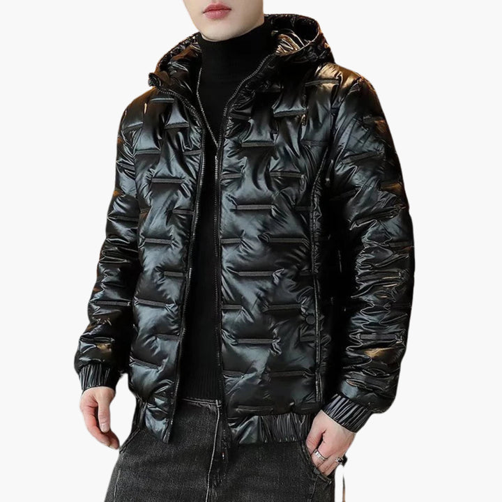 Herren Pufferjacke mit Kapuze Reißverschluss und Rippbündchen
