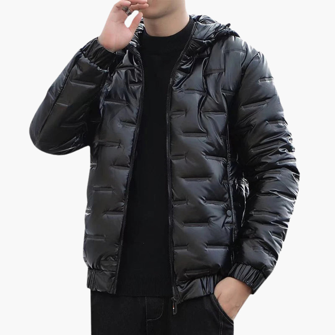 Herren Pufferjacke mit Kapuze Reißverschluss und Rippbündchen