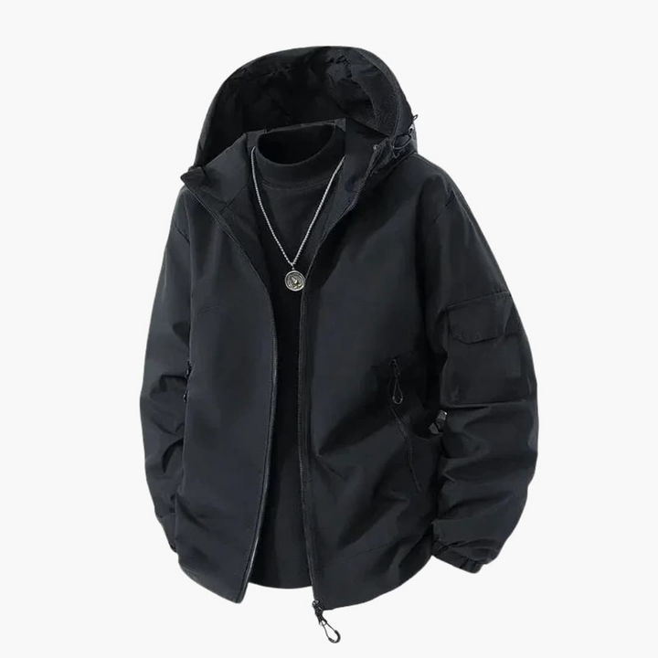 Herren Skijacke mit Kapuze, Reißverschluss und mehreren Taschen