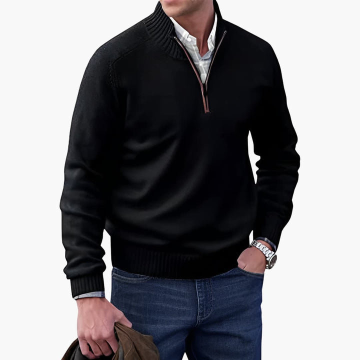 Herren Zip-Up Pullover mit geripptem Saum