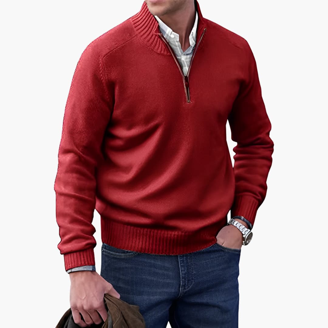 Herren Zip-Up Pullover mit geripptem Saum