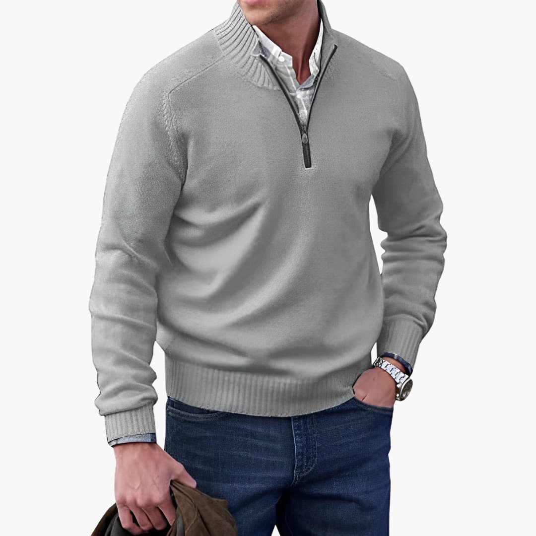 Herren Zip-Up Pullover mit geripptem Saum