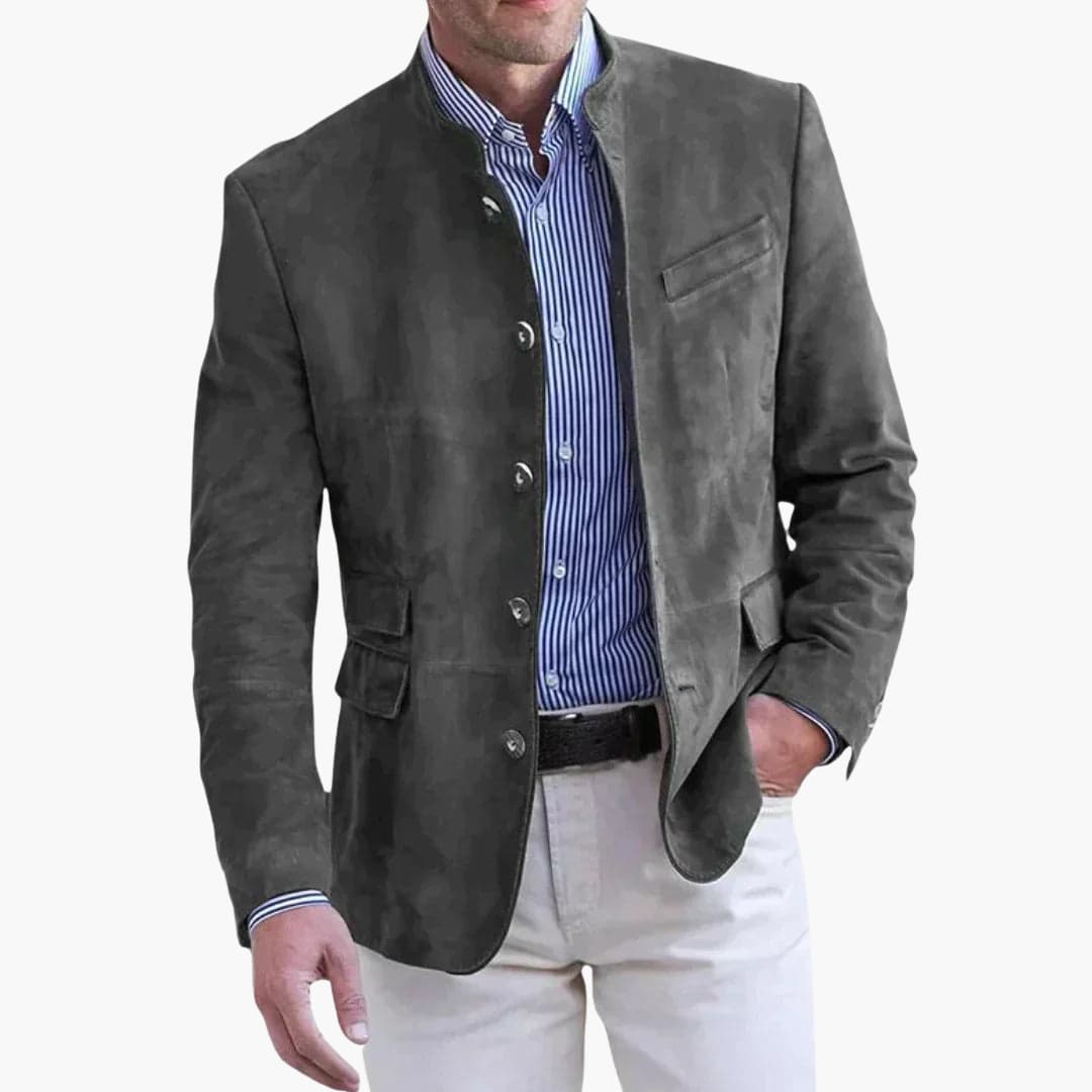 Blazer für Herren mit Stehkragen Knopfleiste und Pattentaschen