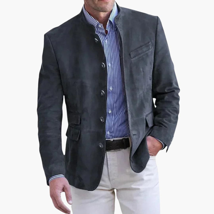 Blazer für Herren mit Stehkragen Knopfleiste und Pattentaschen