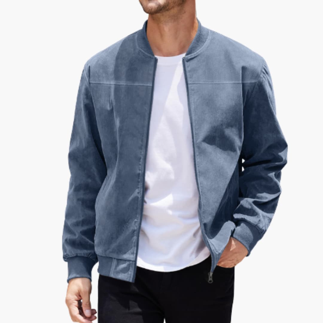 Herrenjacke mit Reißverschluss, geripptem Saum und langen Ärmeln
