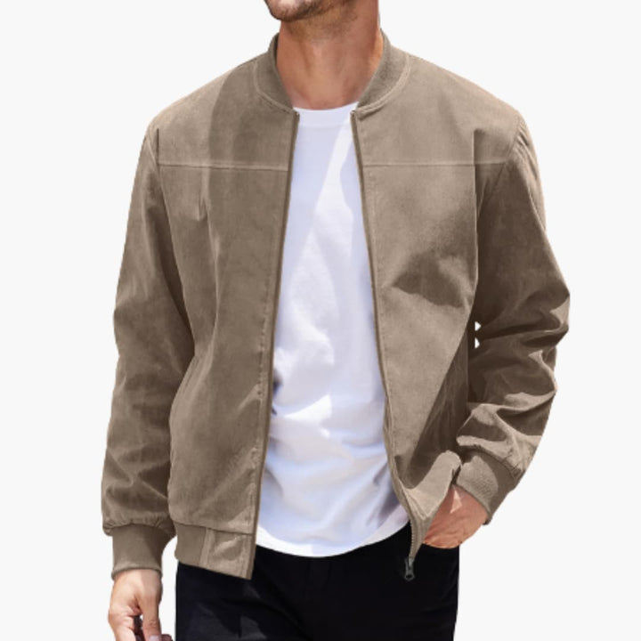 Herrenjacke mit Reißverschluss, geripptem Saum und langen Ärmeln