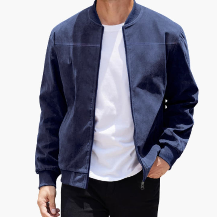 Herrenjacke mit Reißverschluss, geripptem Saum und langen Ärmeln