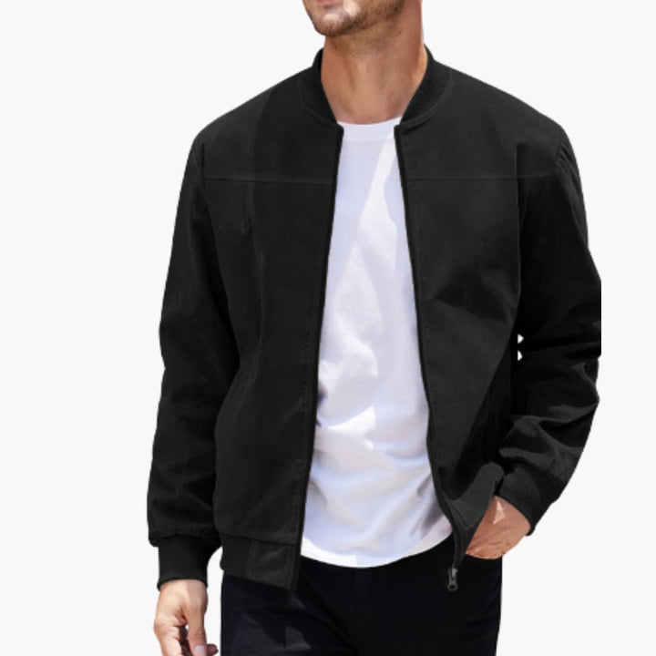 Herrenjacke mit Reißverschluss, geripptem Saum und langen Ärmeln