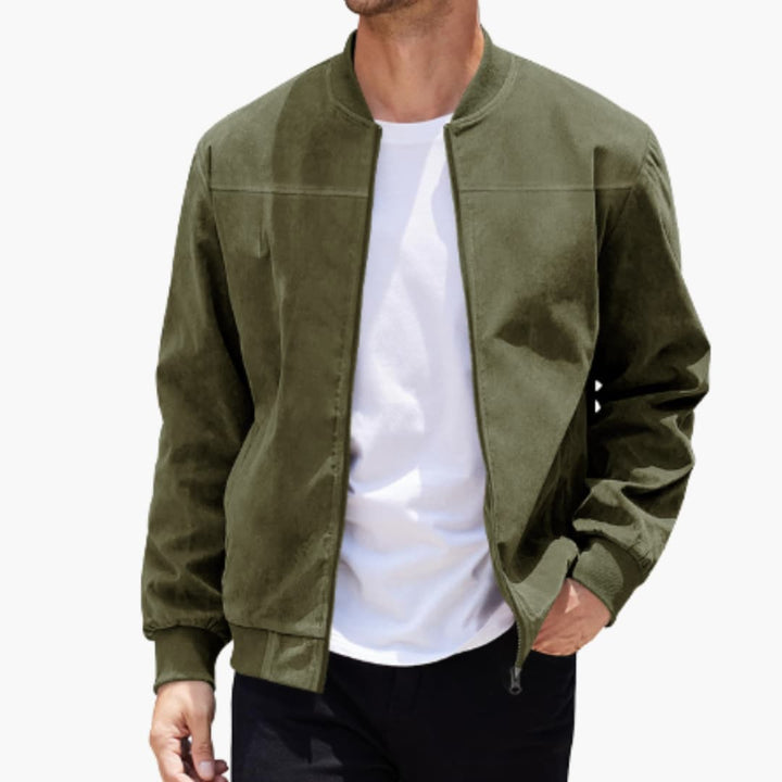 Herrenjacke mit Reißverschluss, geripptem Saum und langen Ärmeln