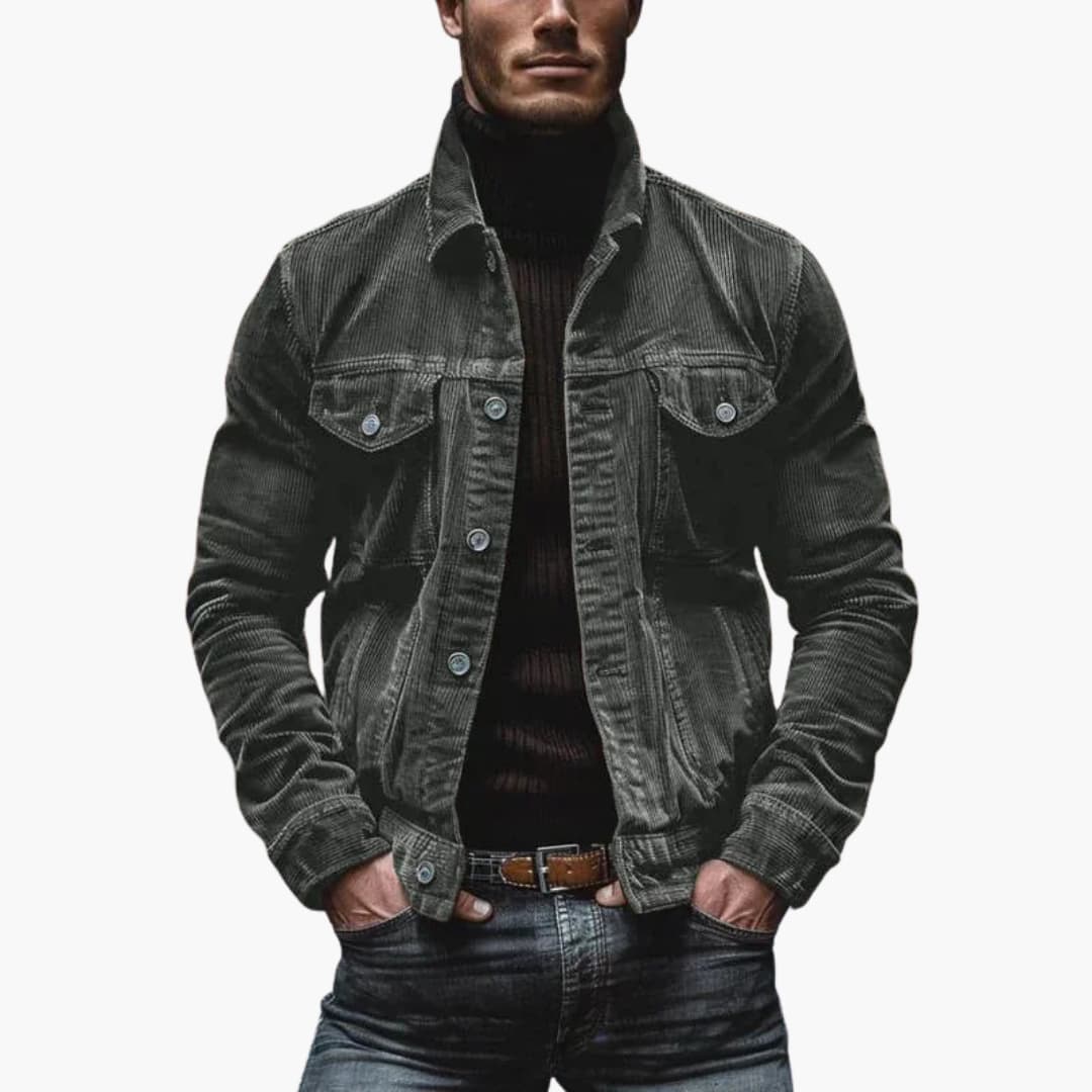 Männer Cordjacke mit Knopfverschluss und langen Ärmeln