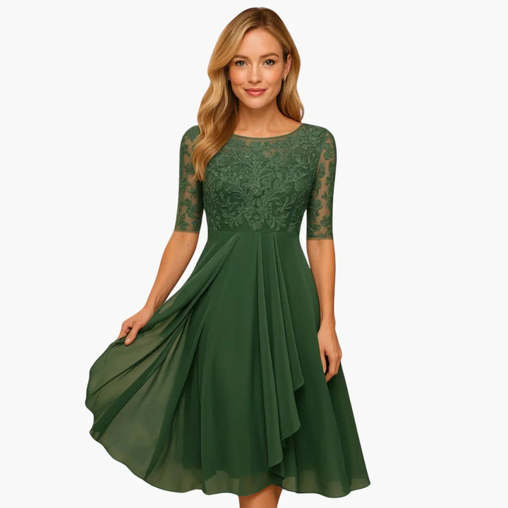 Spitzenärmel Midi Kleid für Damen